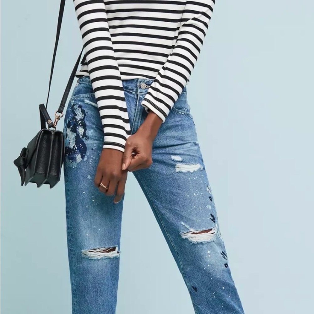 AG Adriano Goldschmied Distressed Paint-Splatter The Ex-Boyfriend MidRise Crop